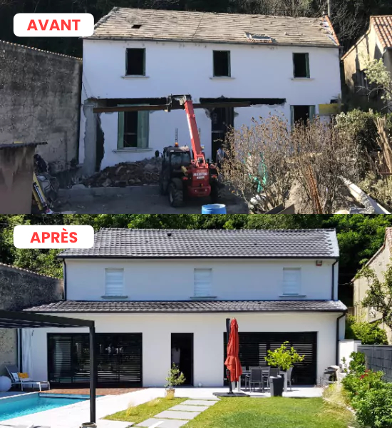 Avant / Après des travaux de maconnerie par RM Construction à Montélimar